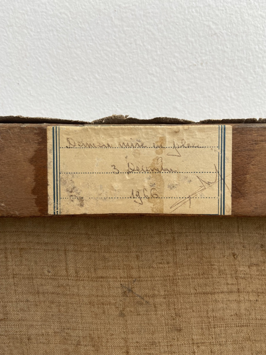 Huile sur toile: Bergère avec son troupeau d’après Jean-François Millet, France circa 1960-photo-3