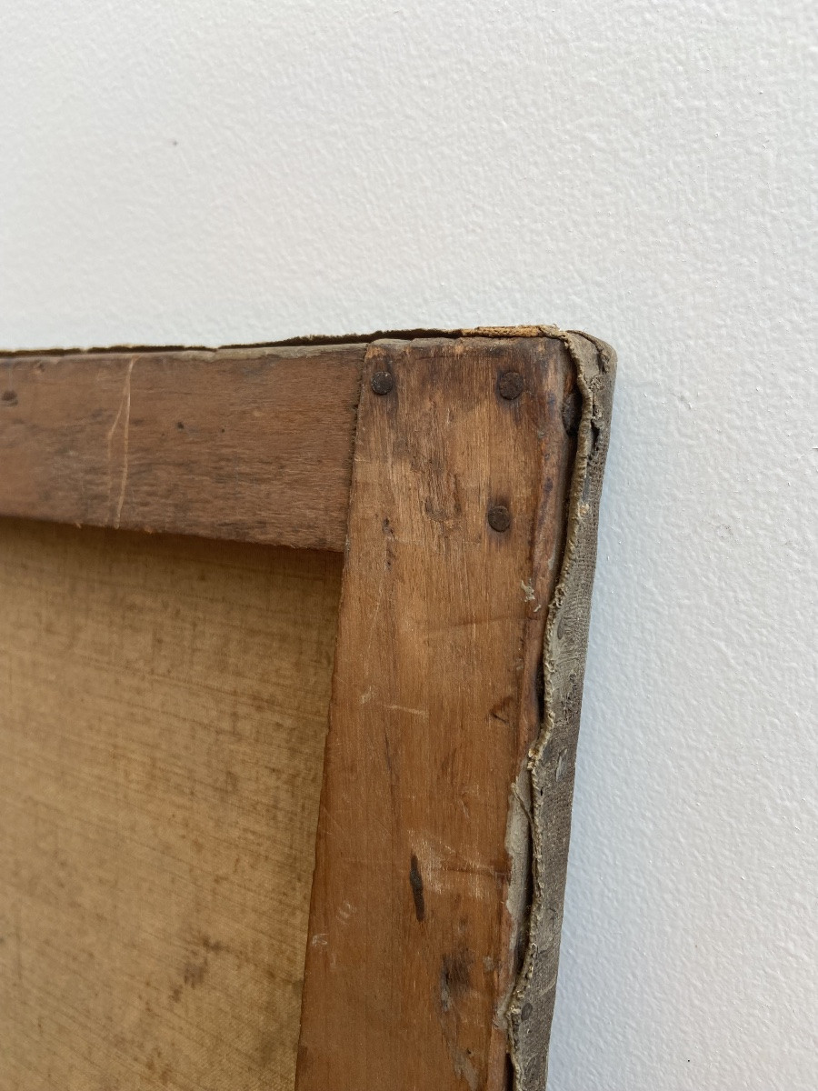 Huile sur toile: Bergère avec son troupeau d’après Jean-François Millet, France circa 1960-photo-4