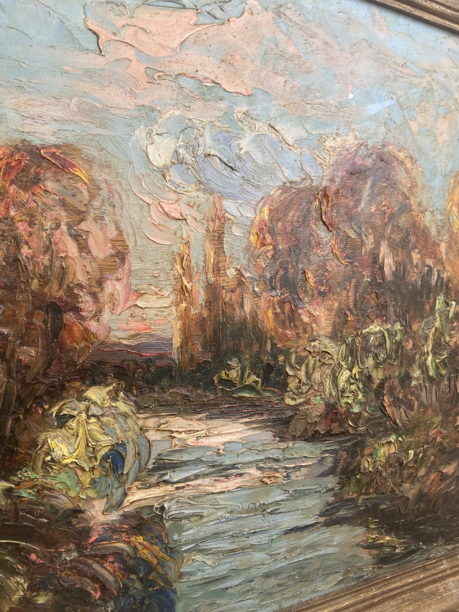 Huile sur panneau: Bernard Cowez (1926-2016) « Impression du Matin », France 20ème-photo-2