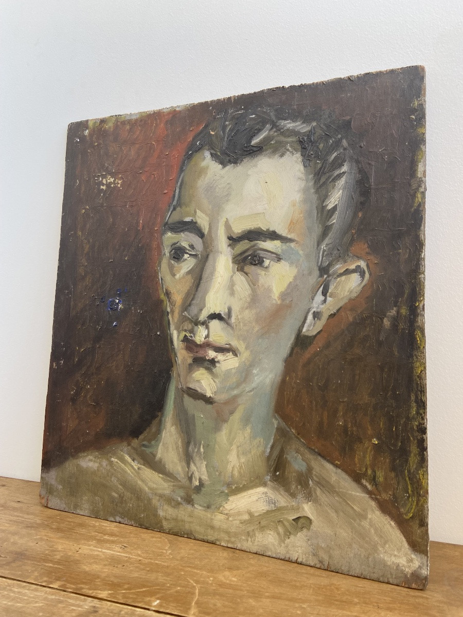 Oil On Panel: Portrait d'Homme, Francis Joulia, France Circa 1940-photo-2
