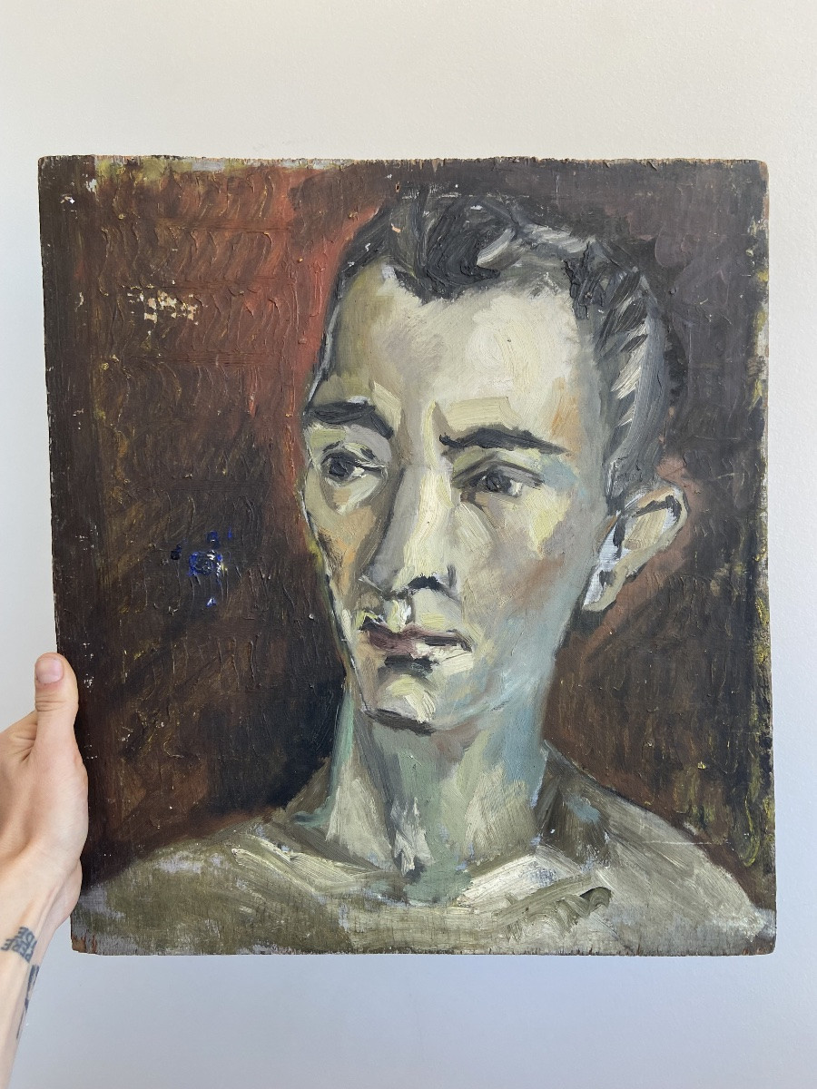 Oil On Panel: Portrait d'Homme, Francis Joulia, France Circa 1940-photo-4
