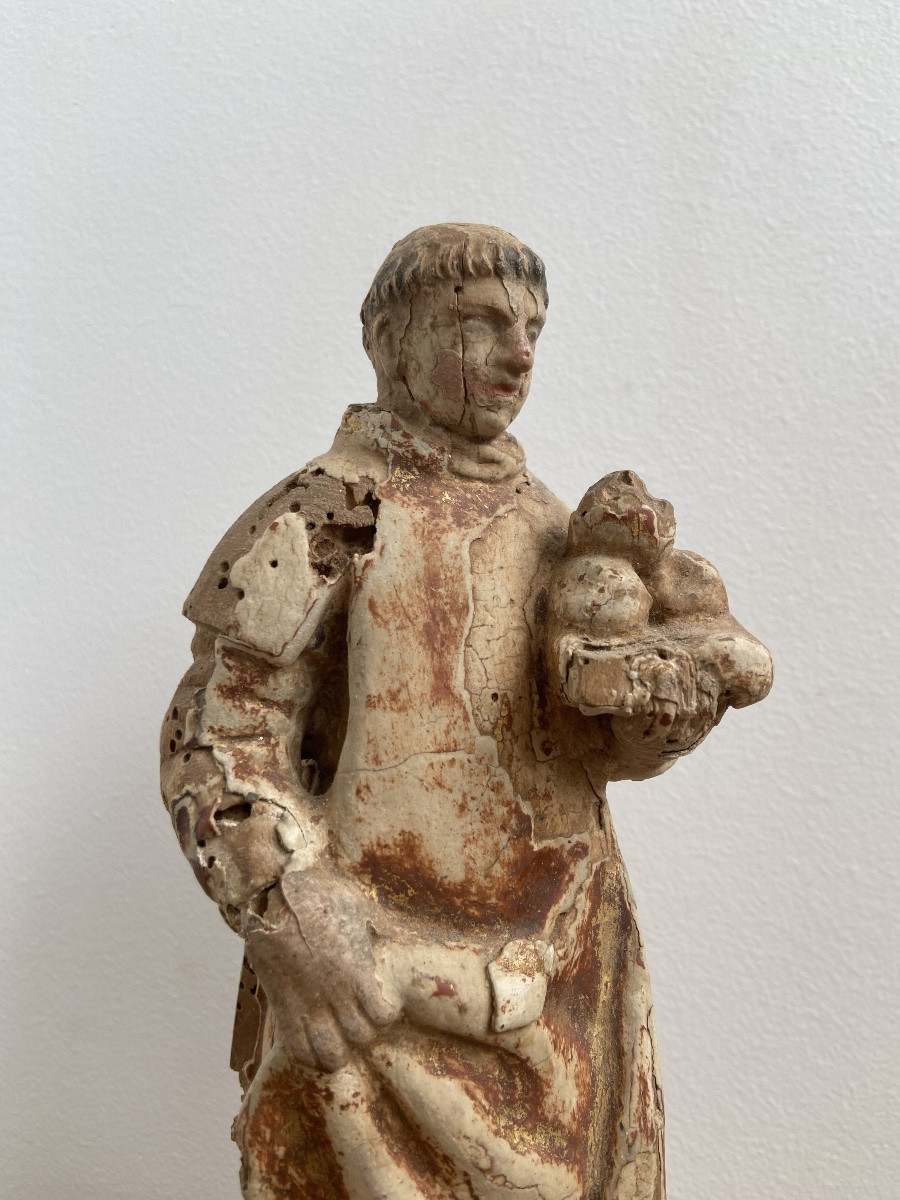 Saint Stephen, The First Martyr, 18th Century French School, Polychrome Gilded Wood-photo-3