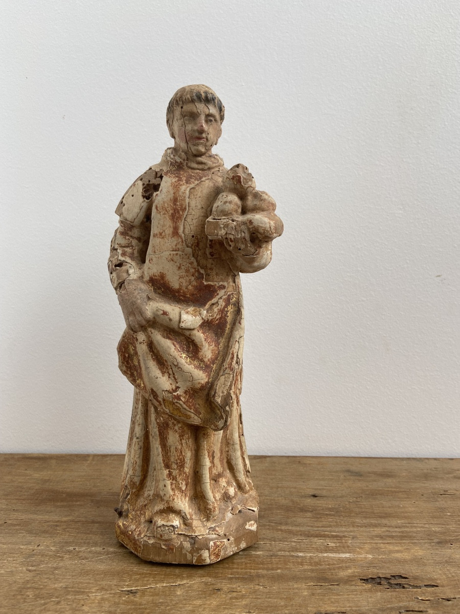 Saint Stephen, The First Martyr, 18th Century French School, Polychrome Gilded Wood