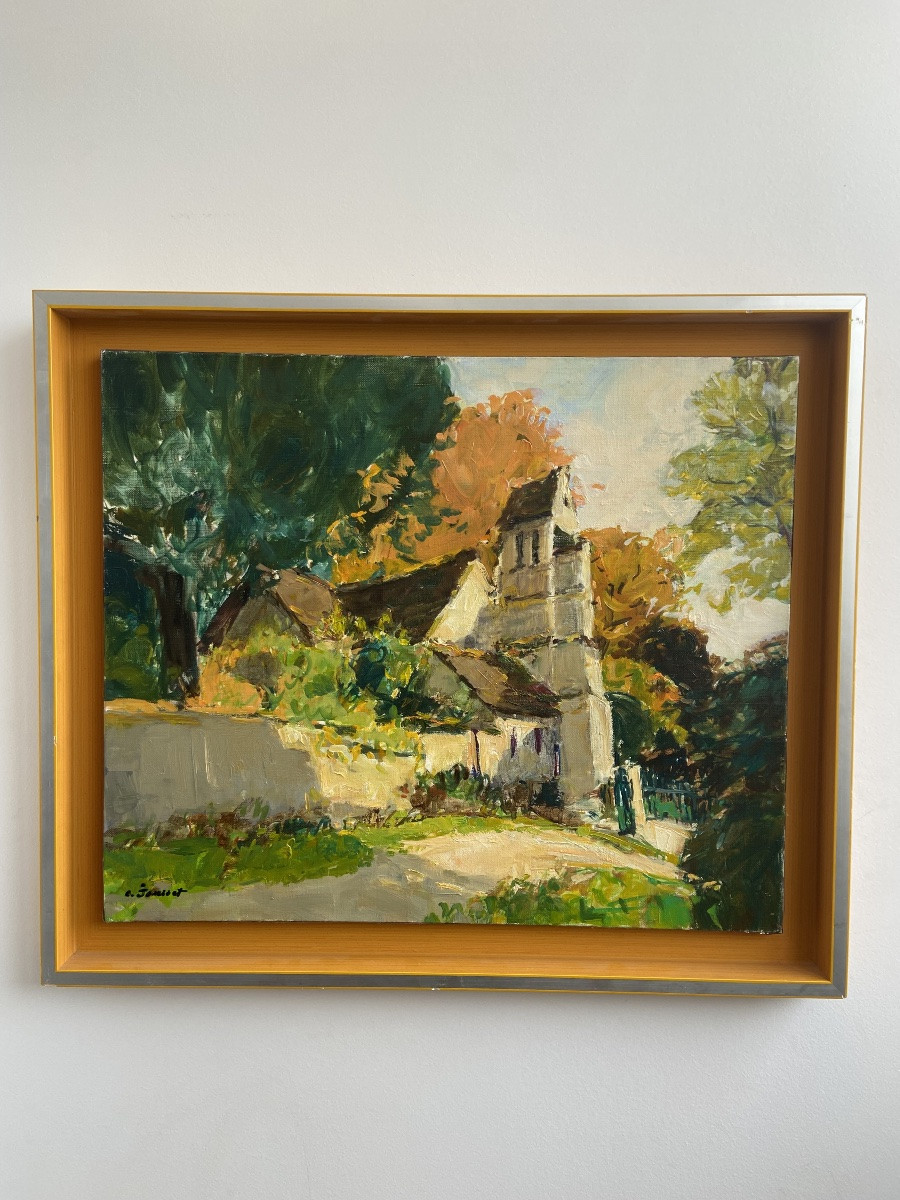 Oil On Canvas: Claude Jousset (1935-), « petite église De Bellefontaine Près Luzarche »-photo-2
