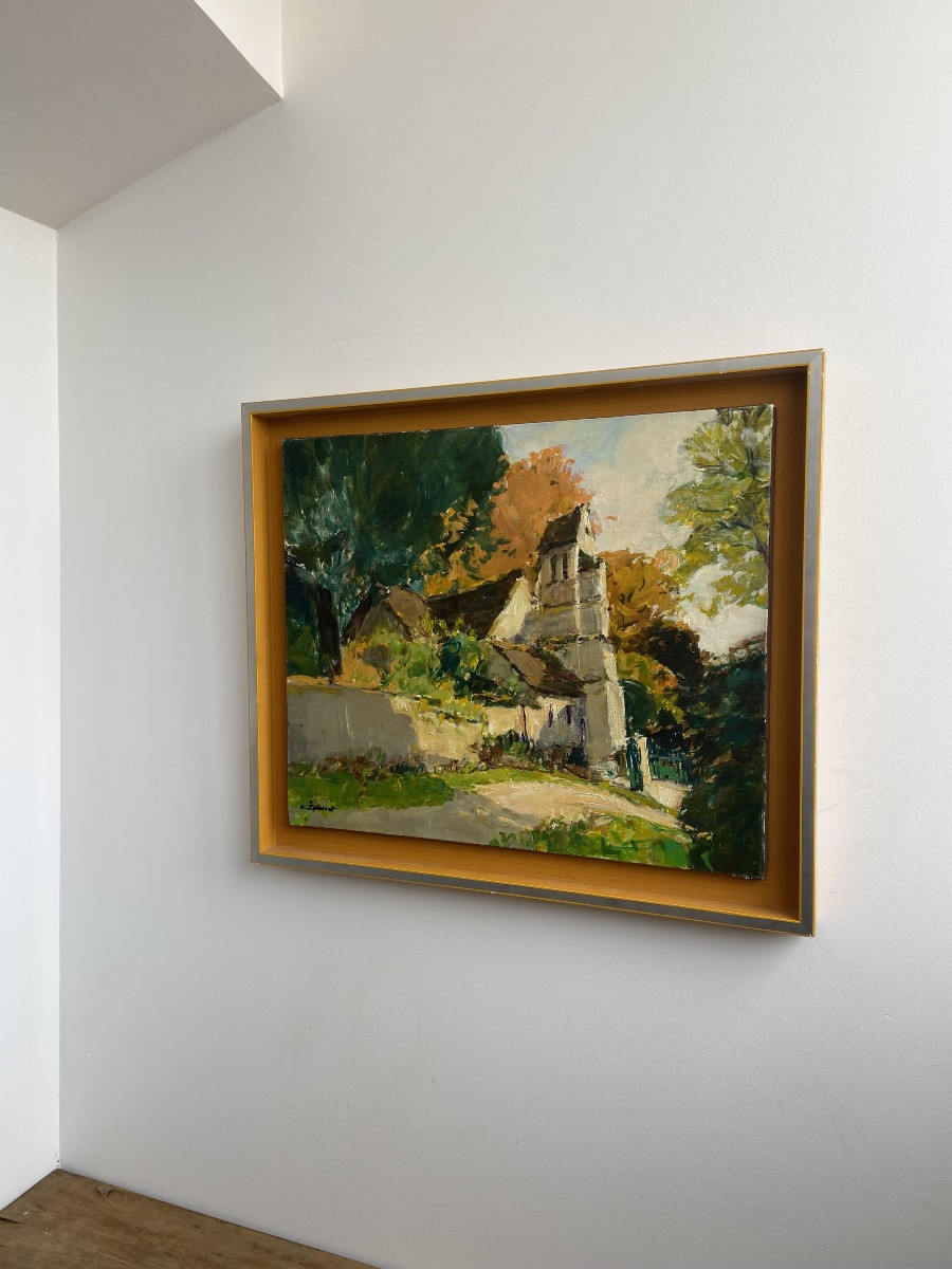 Oil On Canvas: Claude Jousset (1935-), « petite église De Bellefontaine Près Luzarche »-photo-4