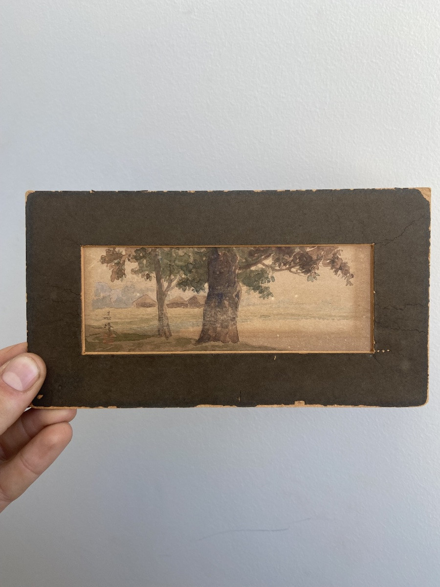 Paire d’aquarelles, paysage lacustre, Japon Meiji fin 19ème-photo-3