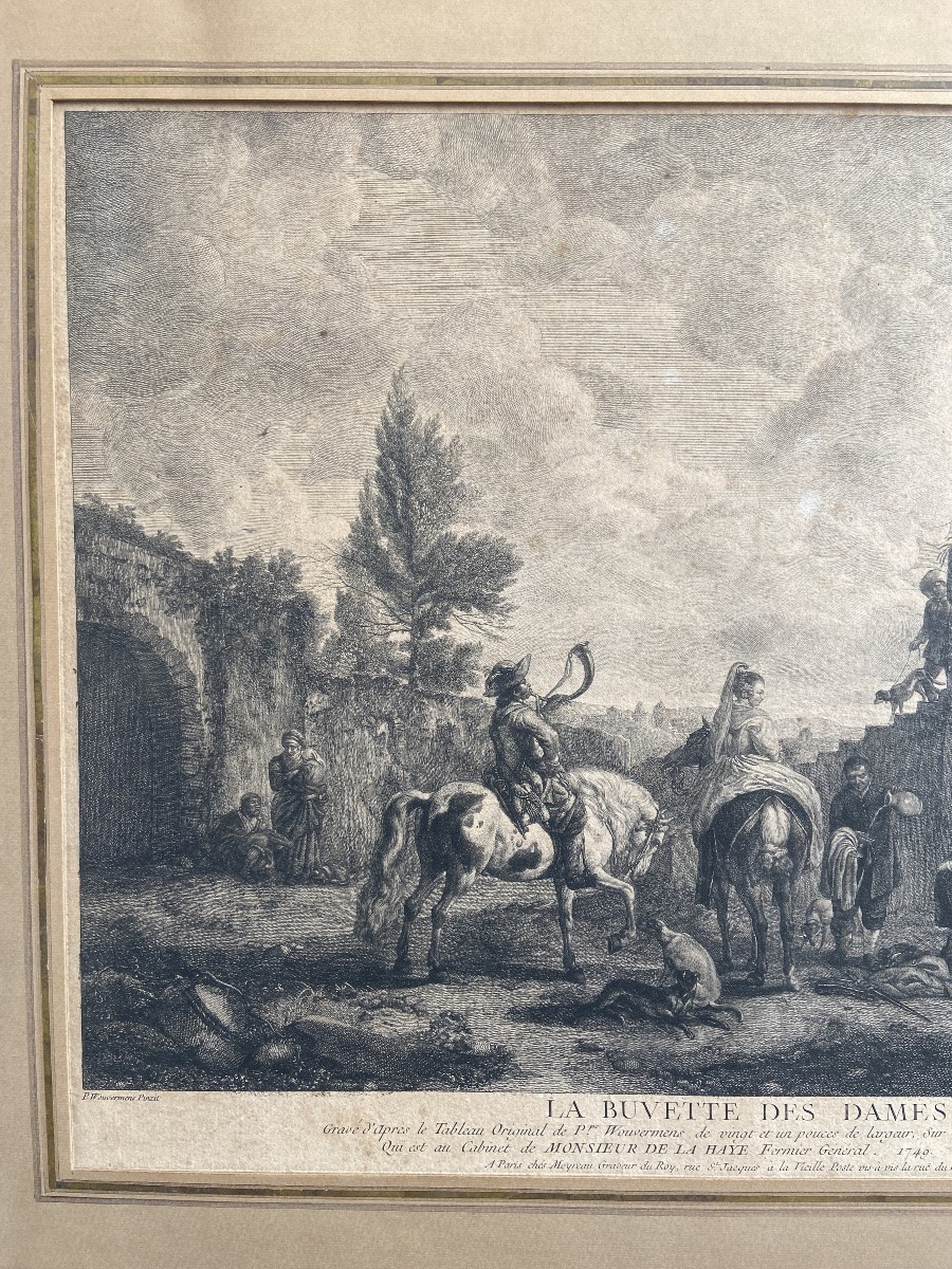 « La Buvette des Dames », d’après WOUVERMENS, Jean Moyreau, gravure au burin eau-forte 18ème-photo-2
