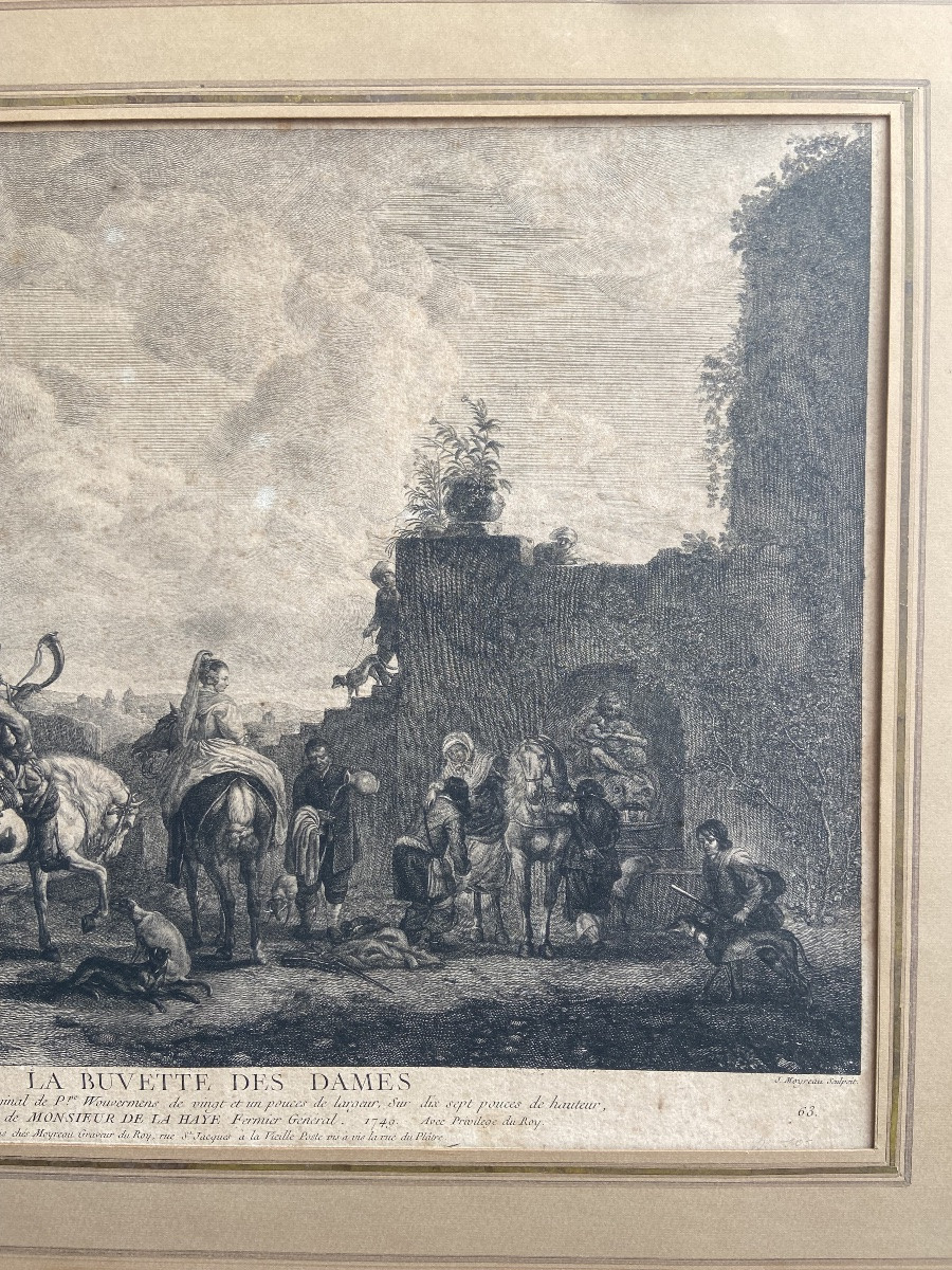 « La Buvette des Dames », d’après WOUVERMENS, Jean Moyreau, gravure au burin eau-forte 18ème-photo-3