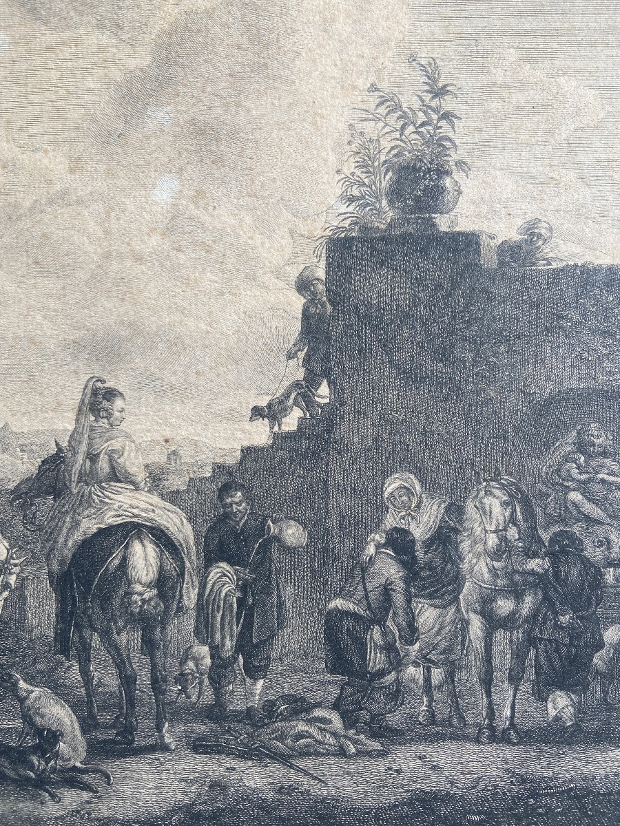 « La Buvette des Dames », d’après WOUVERMENS, Jean Moyreau, gravure au burin eau-forte 18ème-photo-3