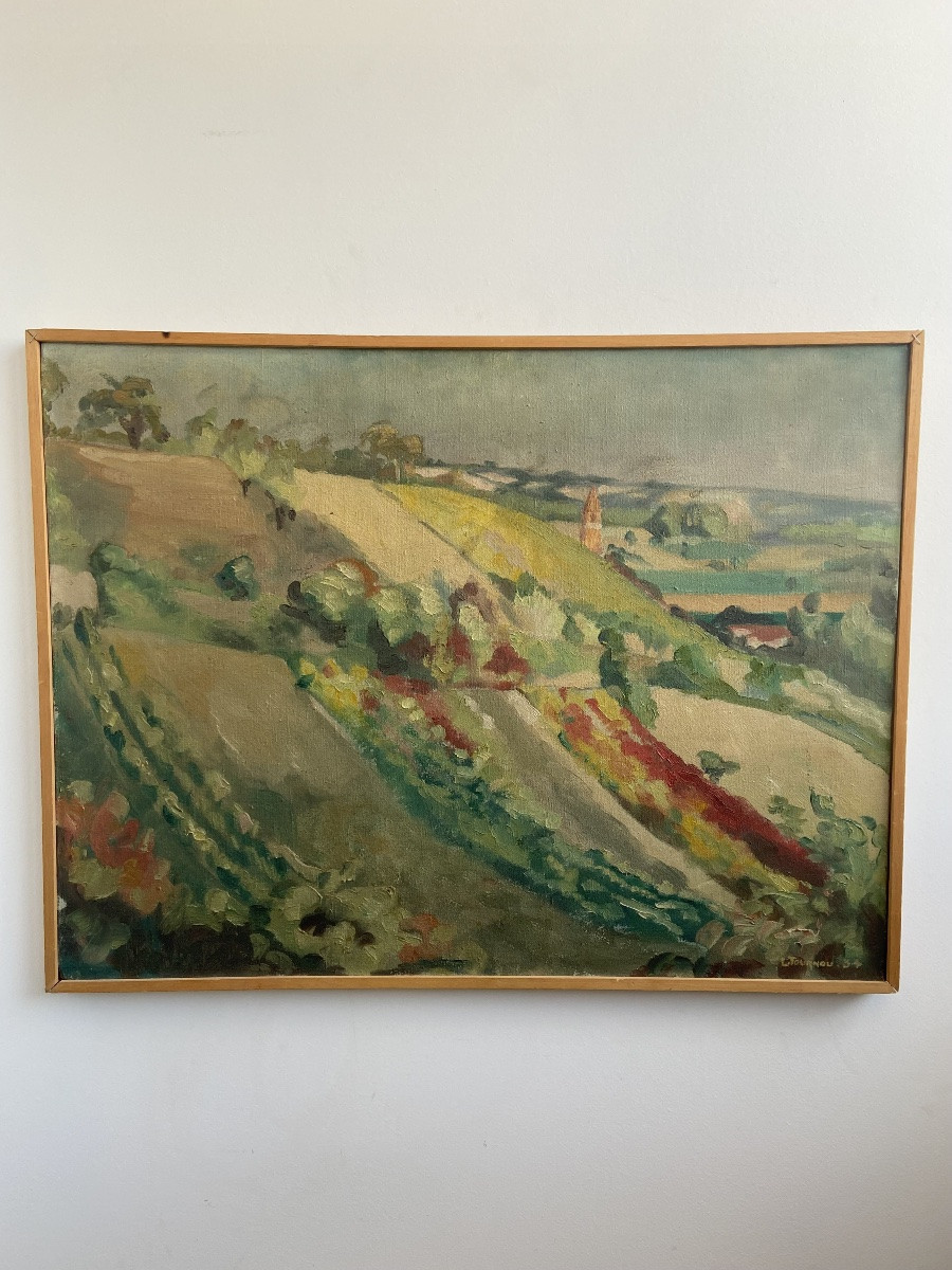 Oil On Canvas: Paysage Vallonée, Campagnard Lauragais, Régionalisme France Circa 1930-photo-2