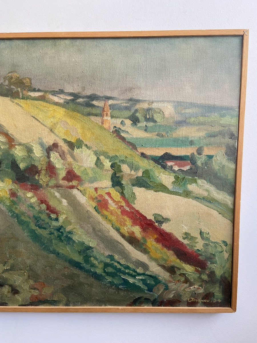 Oil On Canvas: Paysage Vallonée, Campagnard Lauragais, Régionalisme France Circa 1930-photo-4