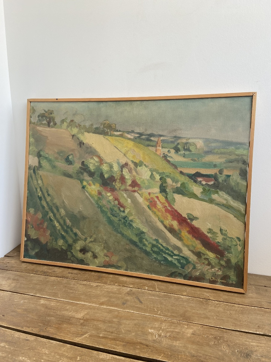 Oil On Canvas: Paysage Vallonée, Campagnard Lauragais, Régionalisme France Circa 1930