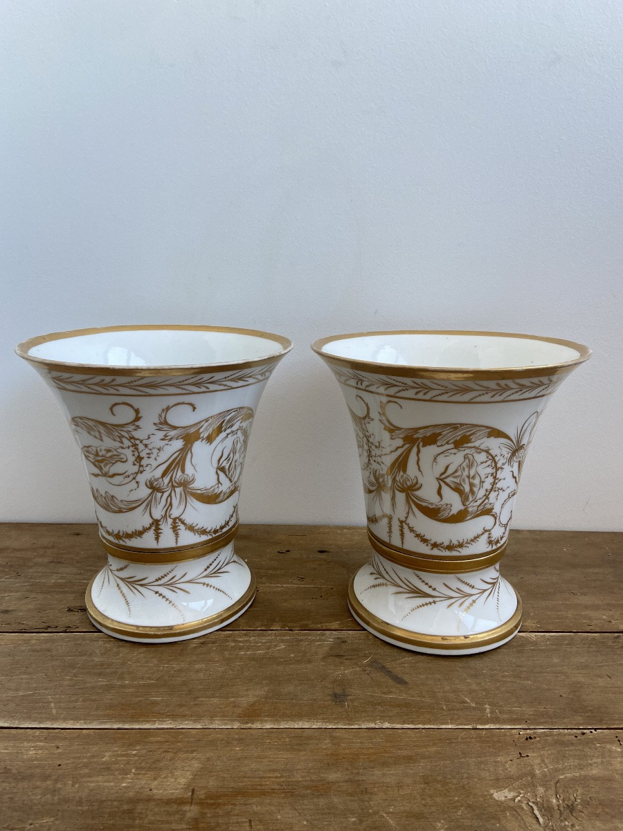 Vase Jasmin, Or Cornet, White And Gold Hard Porcelain, Paris Empire Period, Early 19th Century-photo-2