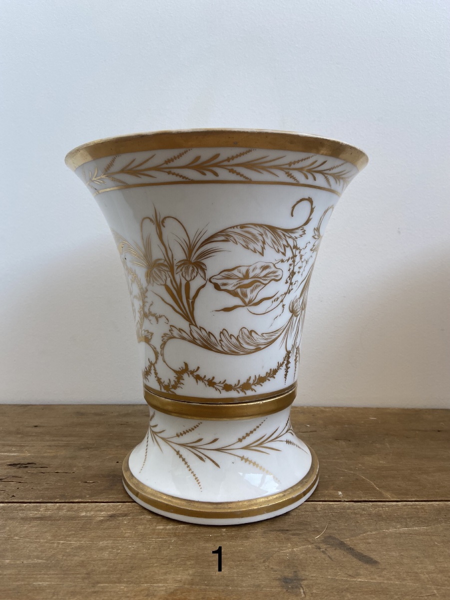 Vase Jasmin, Or Cornet, White And Gold Hard Porcelain, Paris Empire Period, Early 19th Century-photo-4