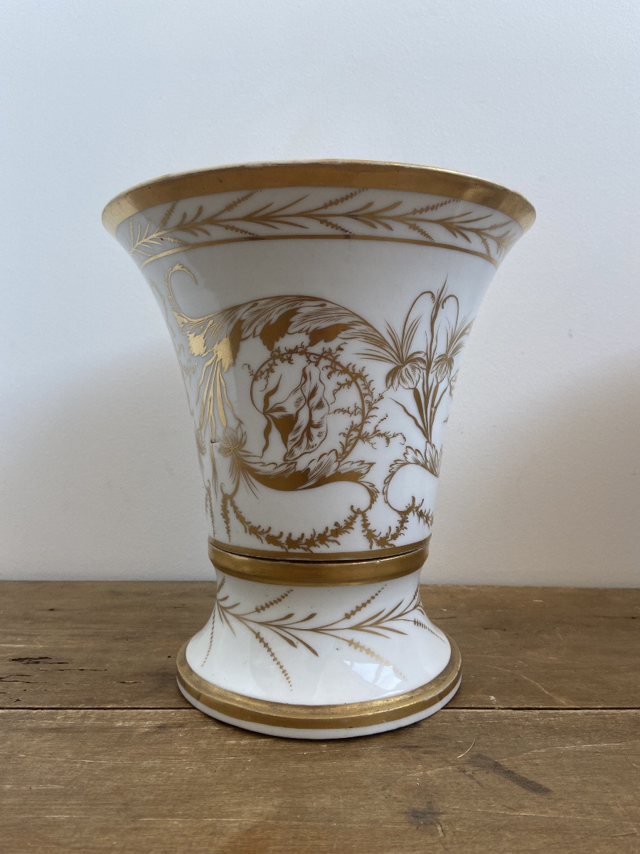 Vase Jasmin, Or Cornet, White And Gold Hard Porcelain, Paris Empire Period, Early 19th Century-photo-1