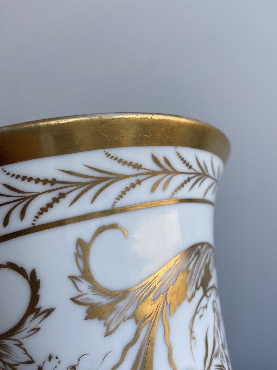 Vase Jasmin, Or Cornet, White And Gold Hard Porcelain, Paris Empire Period, Early 19th Century-photo-6