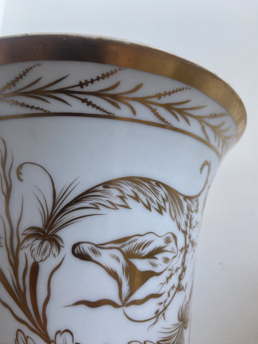 Vase Jasmin, Or Cornet, White And Gold Hard Porcelain, Paris Empire Period, Early 19th Century-photo-7