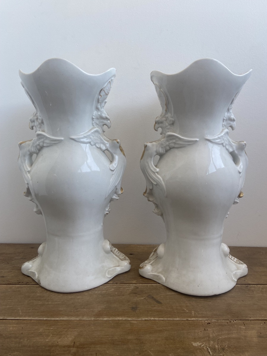 Pair Of Bridal Vases, Paris Porcelain, Large Model, France, 19th Century-photo-3