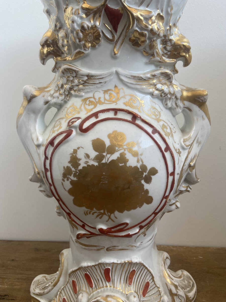 Pair Of Bridal Vases, Paris Porcelain, Large Model, France, 19th Century-photo-2