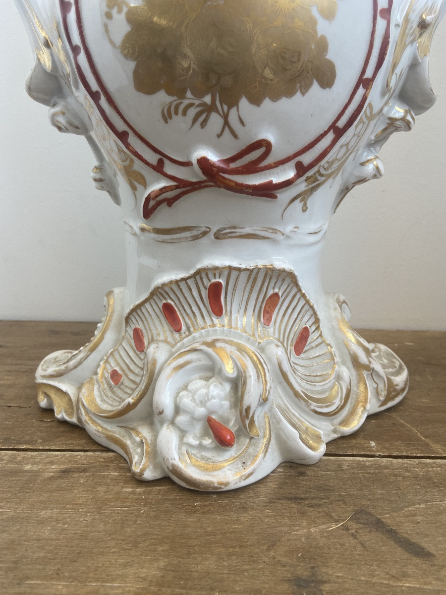 Pair Of Bridal Vases, Paris Porcelain, Large Model, France, 19th Century-photo-3