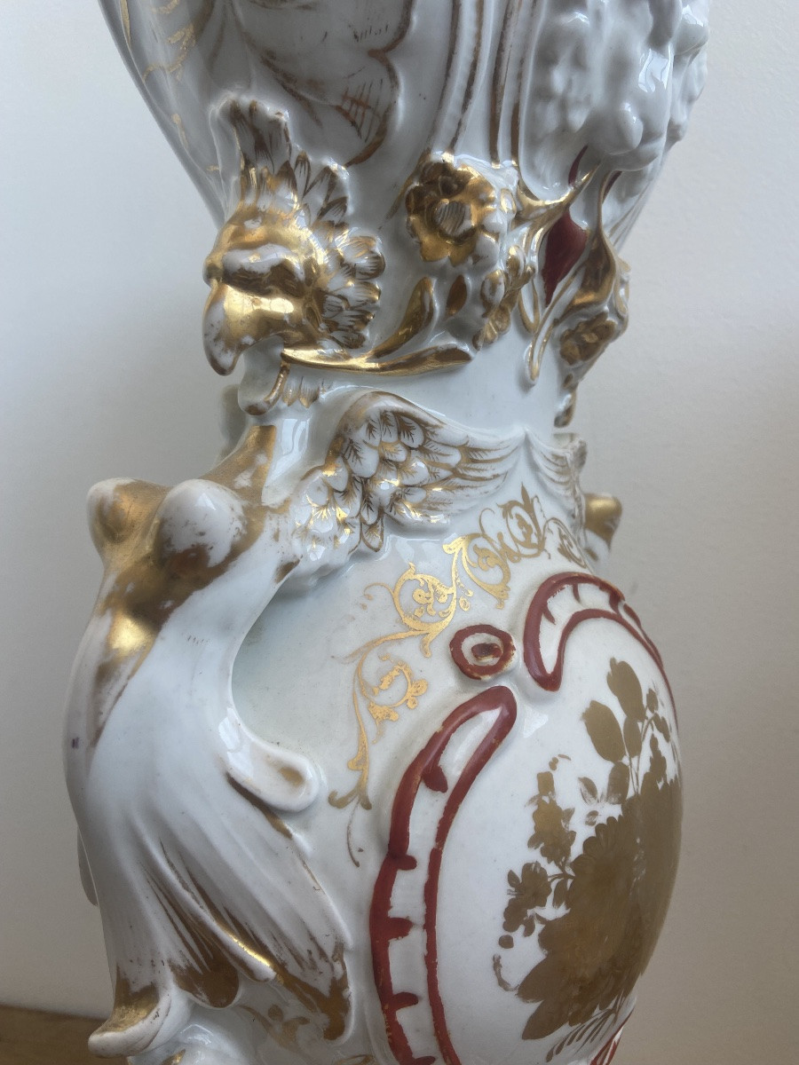 Pair Of Bridal Vases, Paris Porcelain, Large Model, France, 19th Century-photo-4