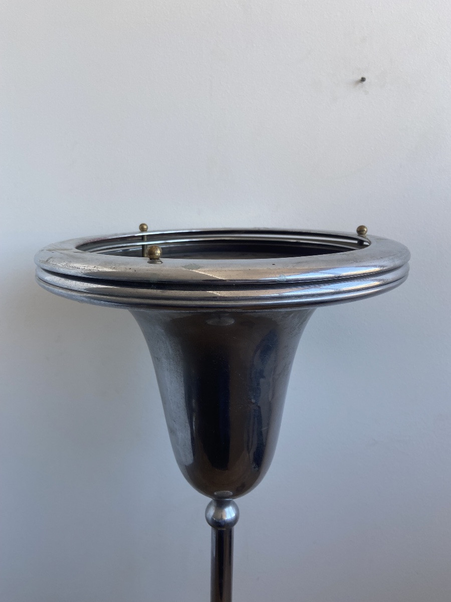 Torchiere Lamp, Nickel-plated Metal, Art Deco France 1940-photo-3