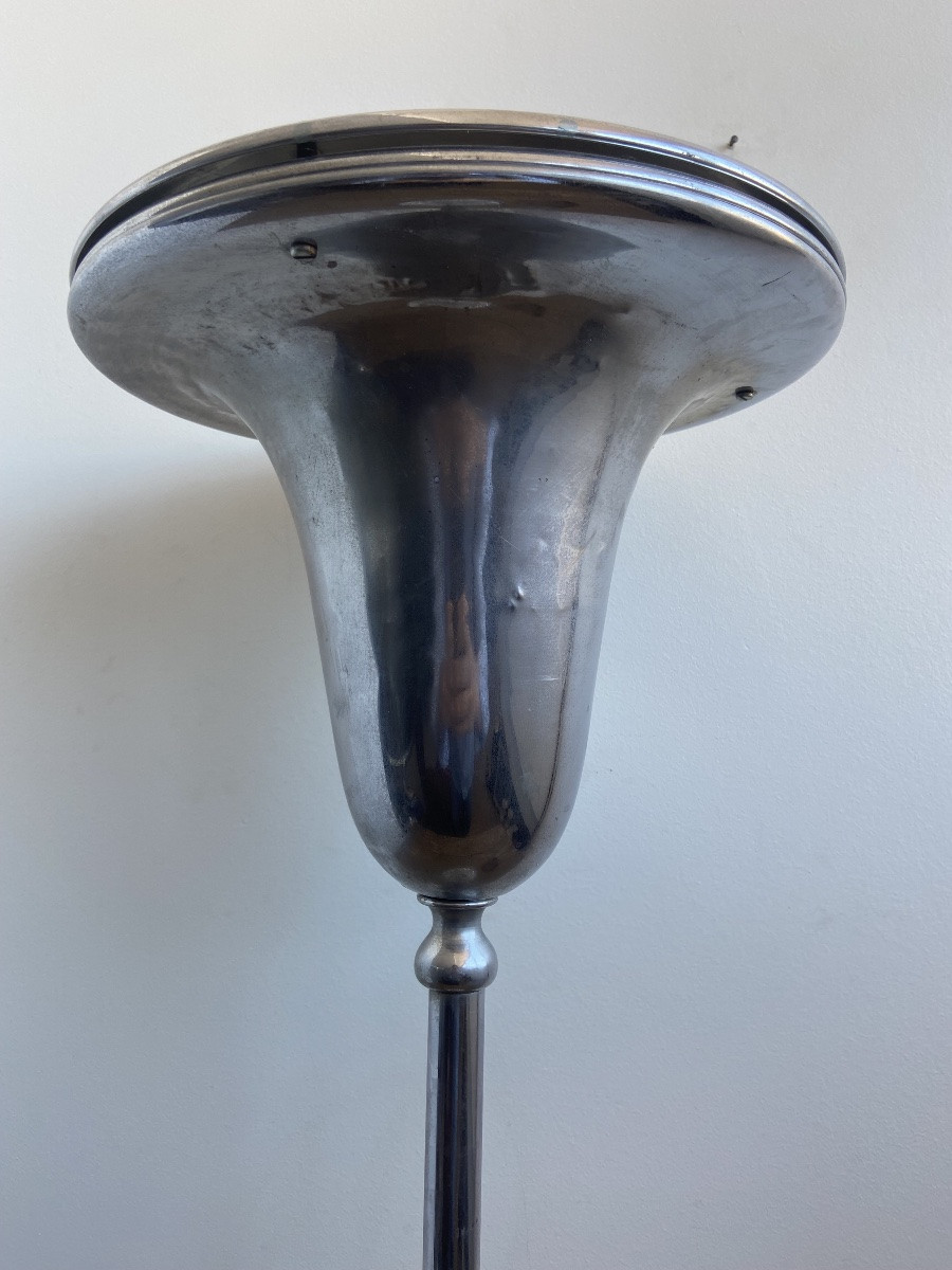 Torchiere Lamp, Nickel-plated Metal, Art Deco France 1940-photo-4