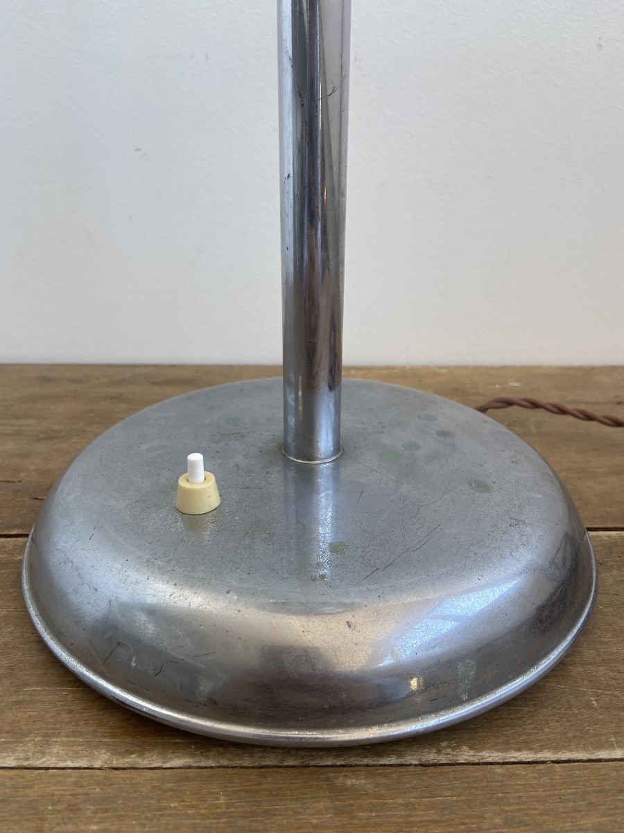 Torchiere Lamp, Nickel-plated Metal, Art Deco France 1940-photo-1