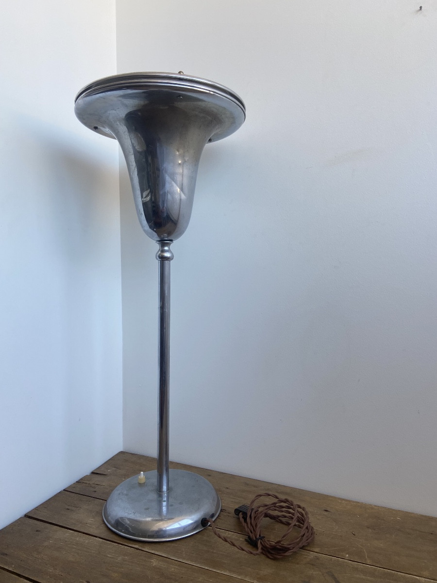 Torchiere Lamp, Nickel-plated Metal, Art Deco France 1940