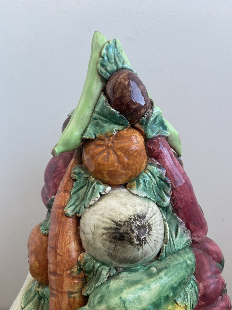 Paire de corbeille à légumes, faïence polychrome, Malicorne (?) France fin 19ème-photo-4