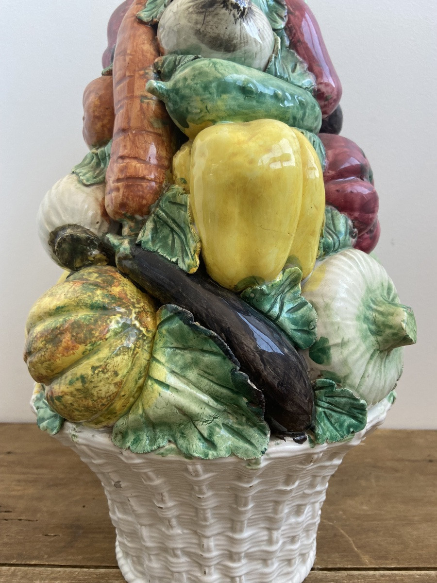 Paire de corbeille à légumes, faïence polychrome, Malicorne (?) France fin 19ème-photo-1