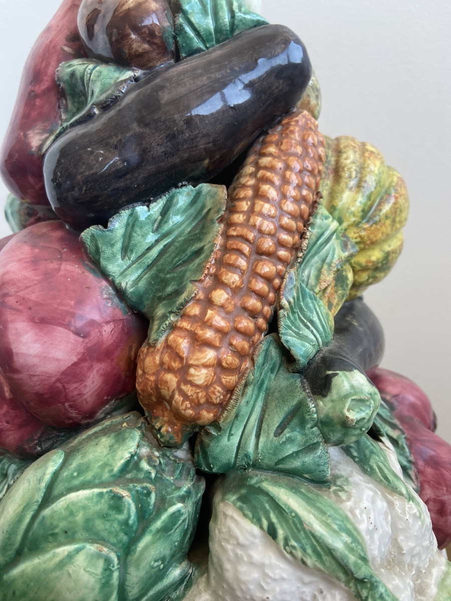 Paire de corbeille à légumes, faïence polychrome, Malicorne (?) France fin 19ème-photo-3