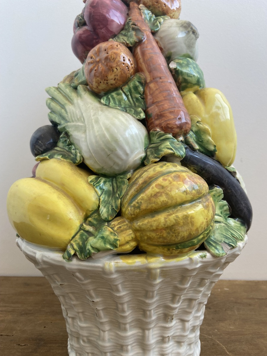 Paire de corbeille à légumes, faïence polychrome, Malicorne (?) France fin 19ème-photo-5