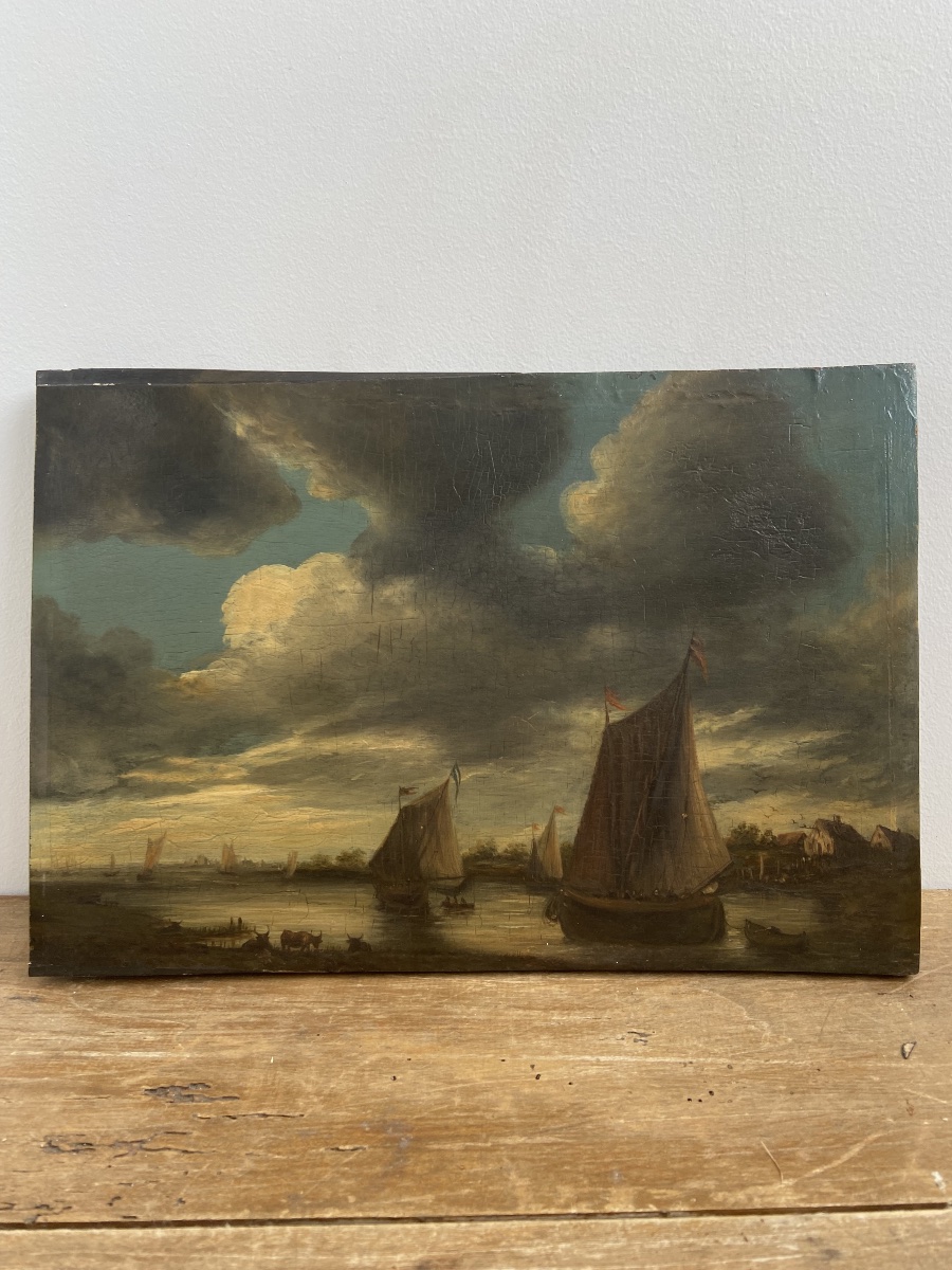 Oil On Panel: Marine, French School 19th Century-photo-2