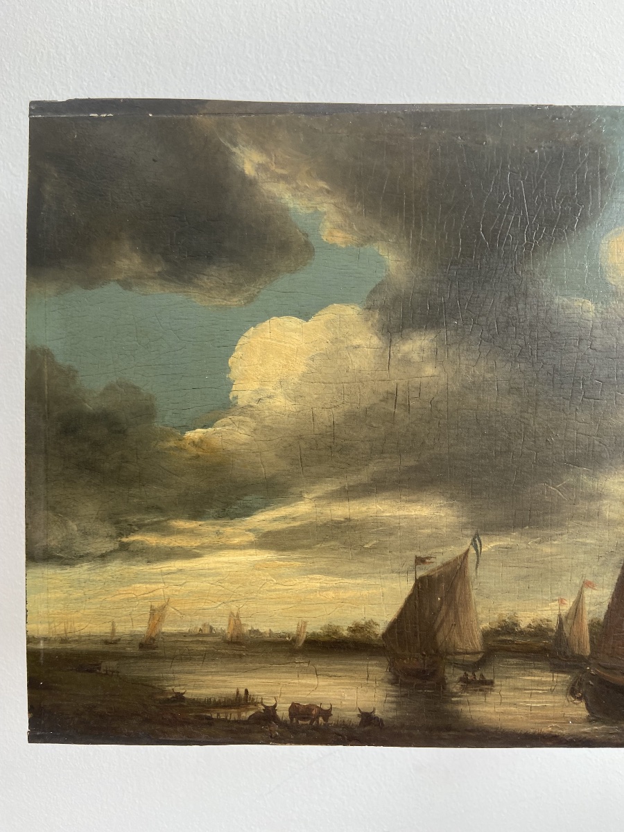 Oil On Panel: Marine, French School 19th Century-photo-3