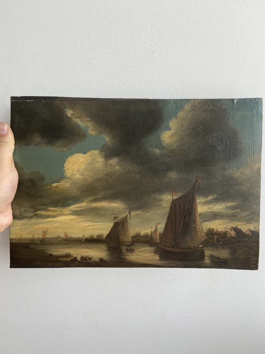 Oil On Panel: Marine, French School 19th Century-photo-1