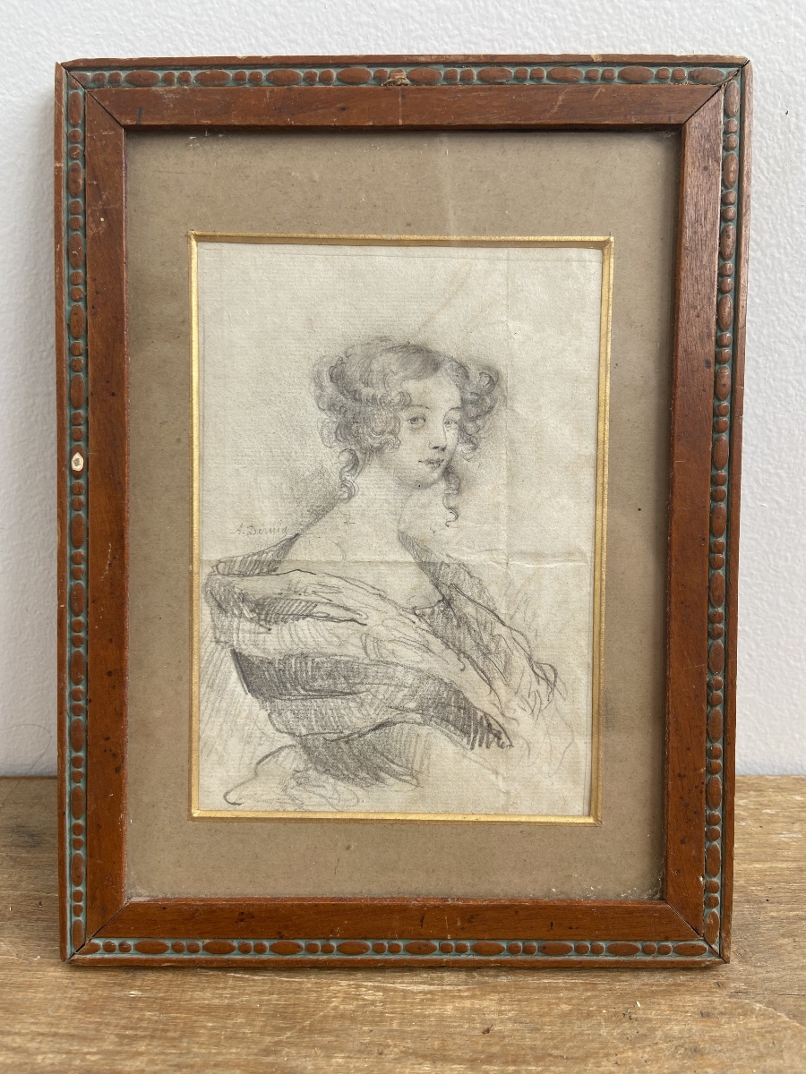 Pencil Drawing Of An Elegant Woman, France 19th Century