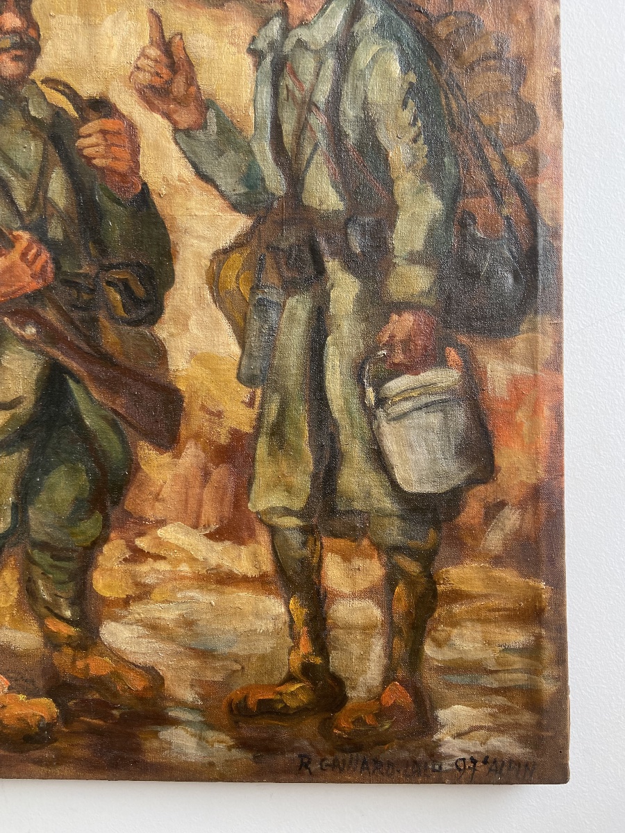 Oil On Canvas: « le Rapport Du Cuistot », Wwi Trenches, France-photo-2