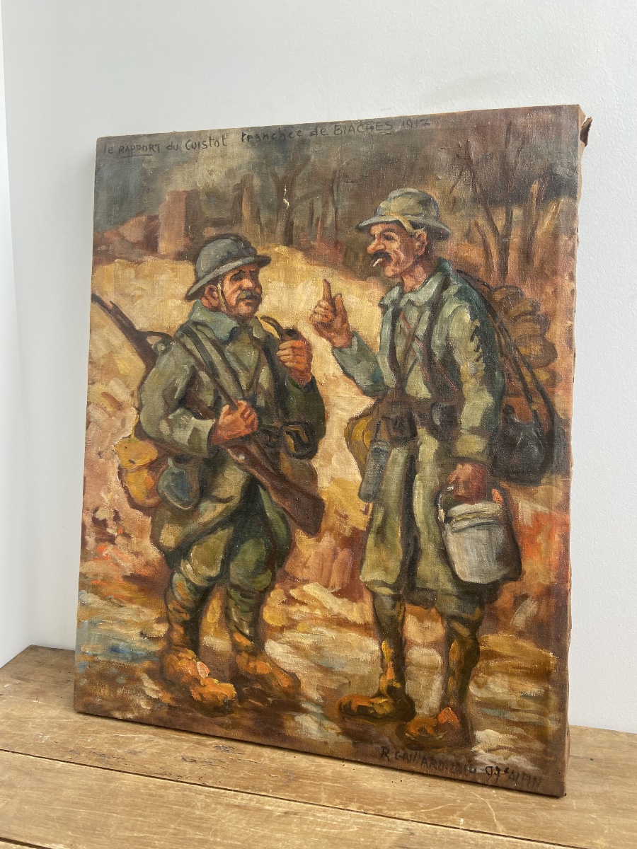 Oil On Canvas: « le Rapport Du Cuistot », Wwi Trenches, France
