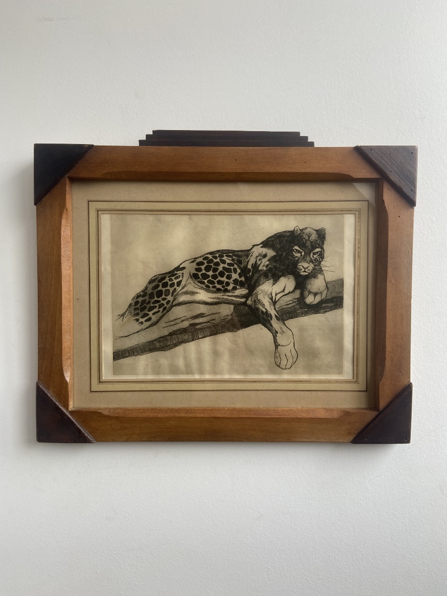 Leopard On A Branch, Estamp, Art Deco, France-photo-2