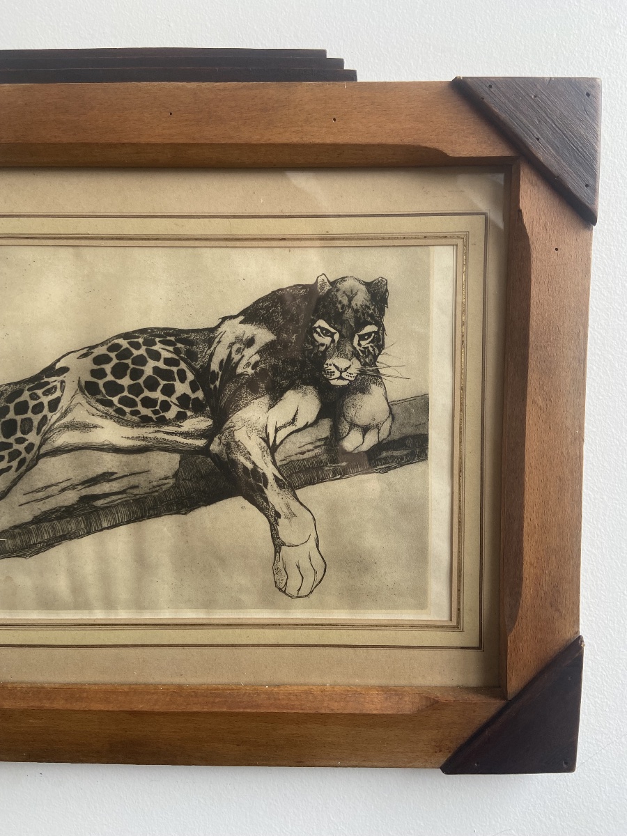 Leopard On A Branch, Estamp, Art Deco, France-photo-4