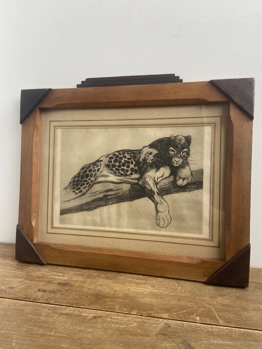 Leopard On A Branch, Estamp, Art Deco, France