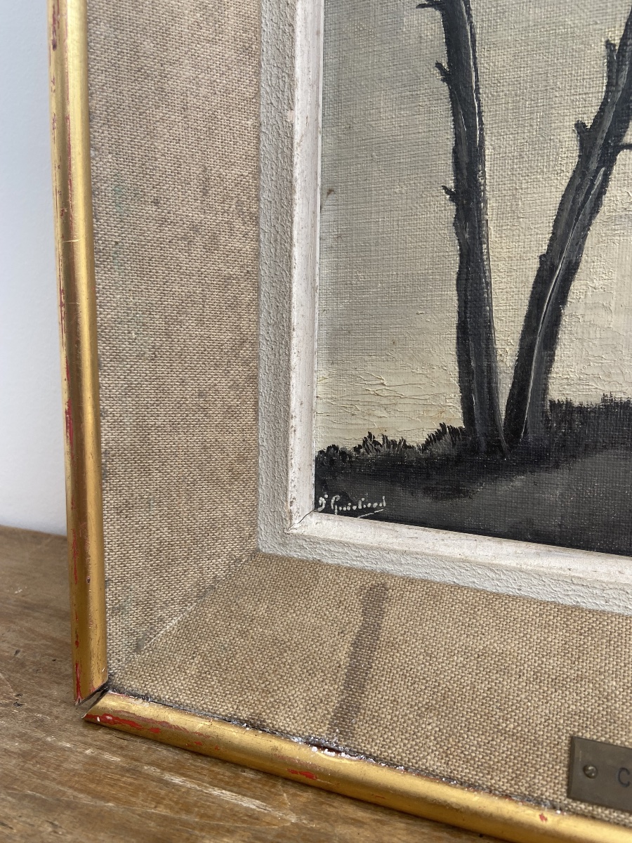 Oil On Canvas: Gray Sky Over The Dune, Biscarrosse, Landes, D. Guichard, France, 1960-photo-4