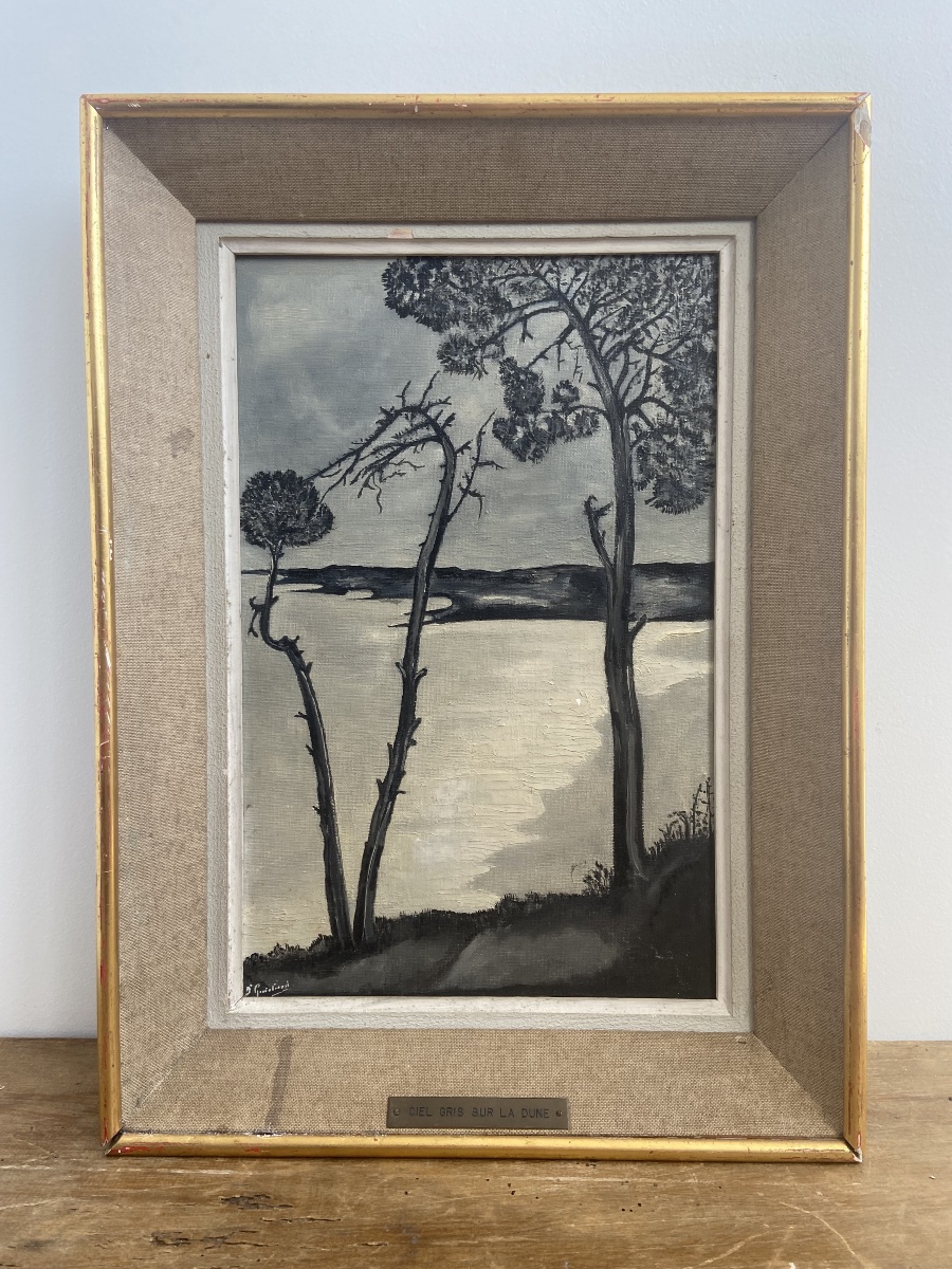 Oil On Canvas: Gray Sky Over The Dune, Biscarrosse, Landes, D. Guichard, France, 1960