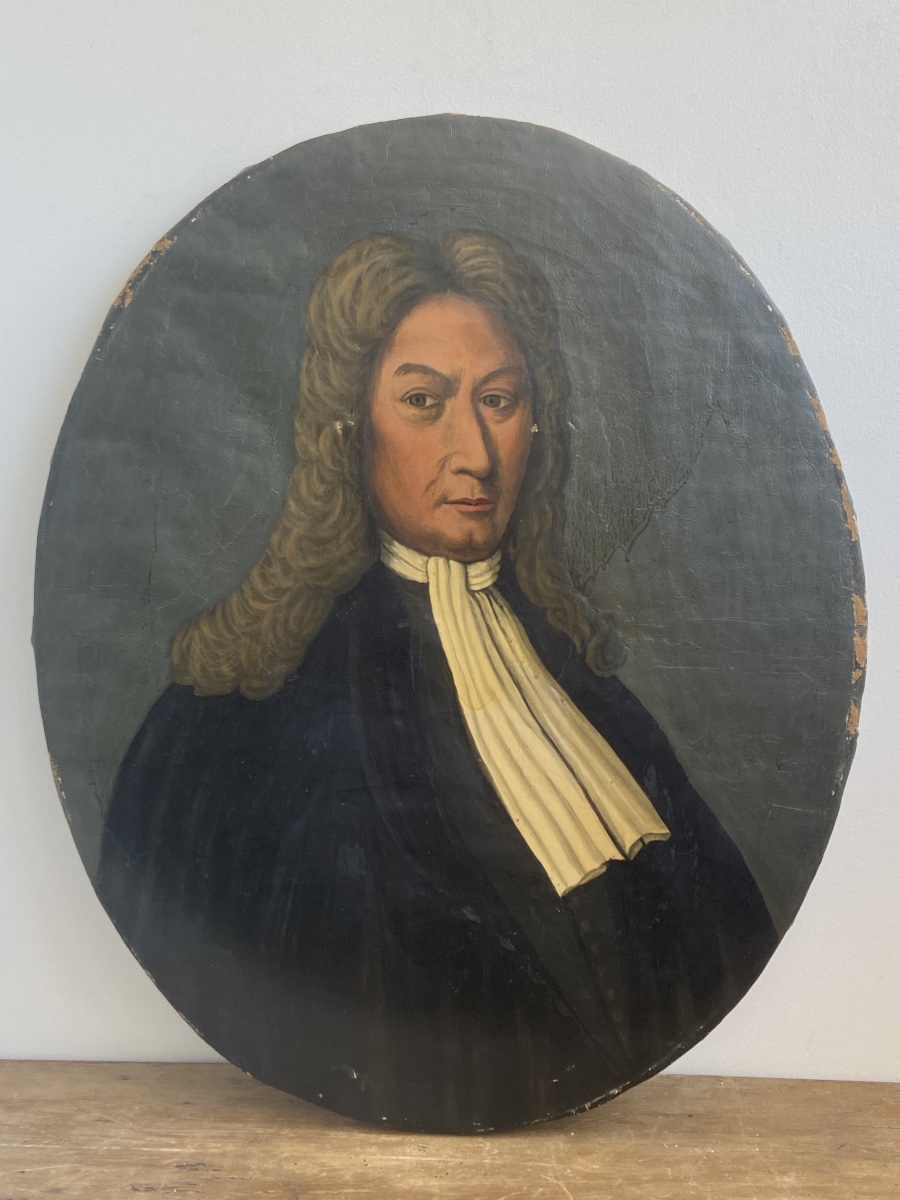 Huile sur toile: Portrait ovale d’un magistrat, École française 18ème-photo-2
