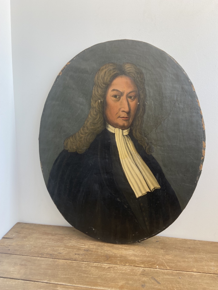 Huile sur toile: Portrait ovale d’un magistrat, École française 18ème