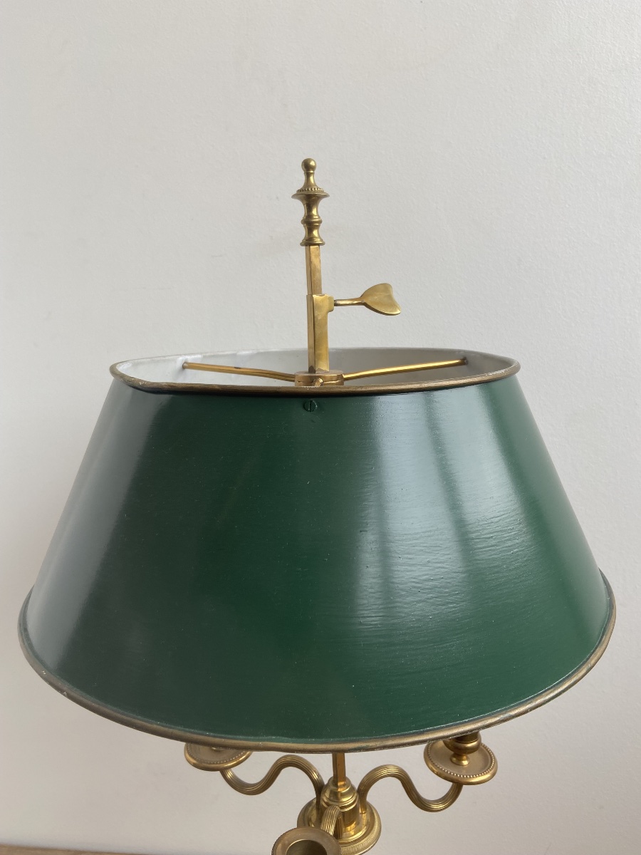 Lampe bouillotte, bronze et tôle, trois feux, de style Louis XVI, France 20ème-photo-2