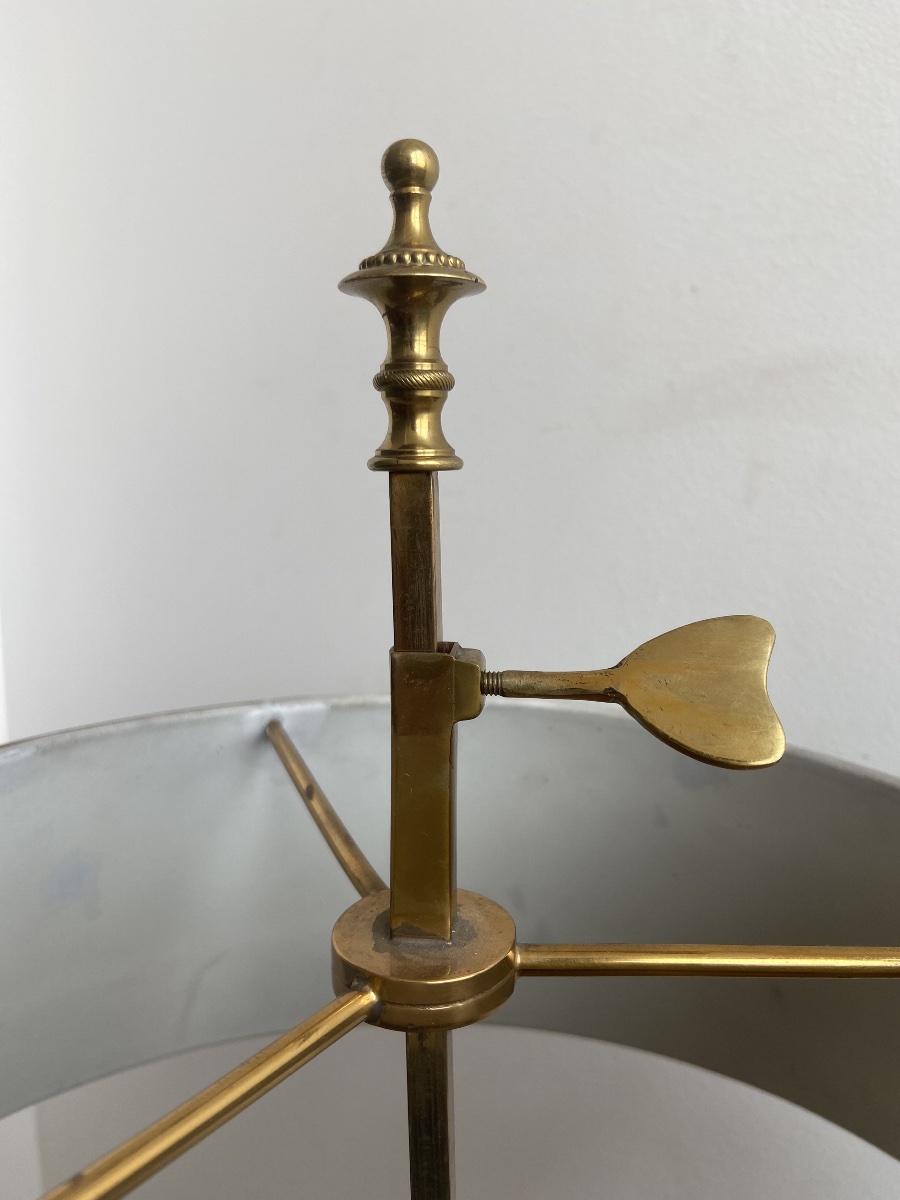 Lampe bouillotte, bronze et tôle, trois feux, de style Louis XVI, France 20ème-photo-1