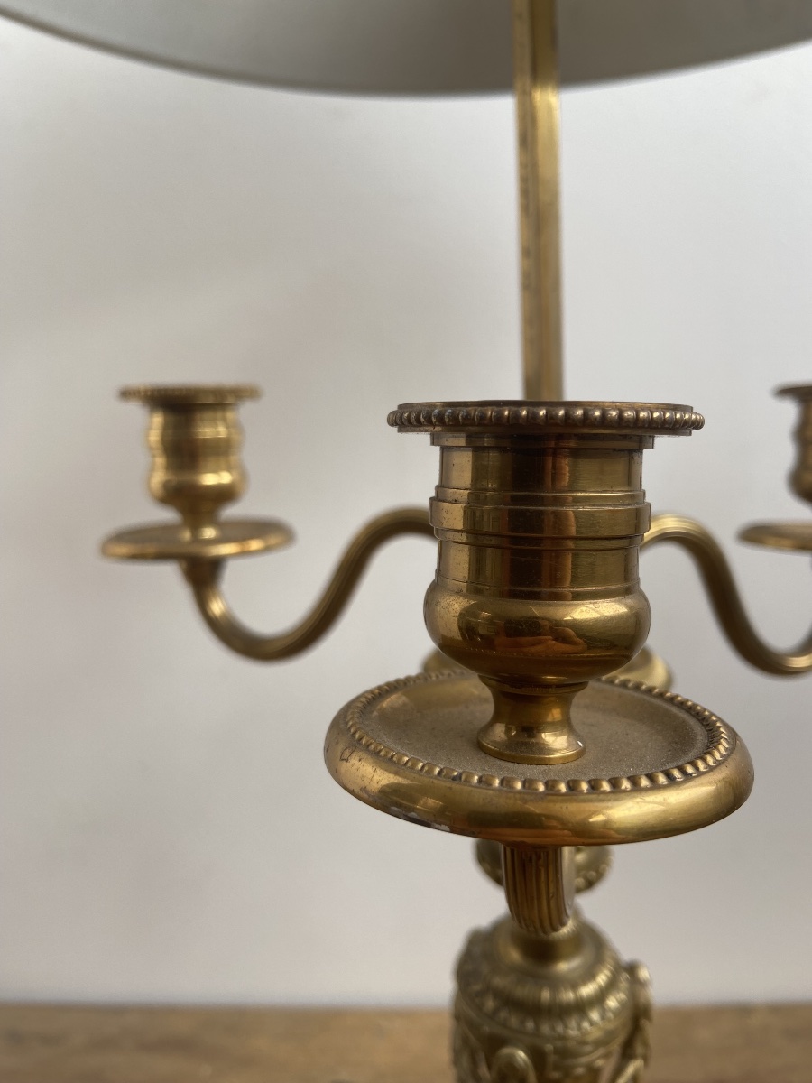 Lampe bouillotte, bronze et tôle, trois feux, de style Louis XVI, France 20ème-photo-2