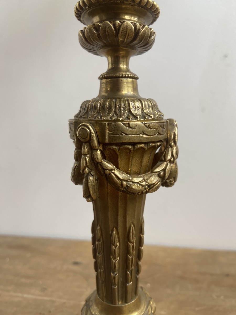 Lampe bouillotte, bronze et tôle, trois feux, de style Louis XVI, France 20ème-photo-3
